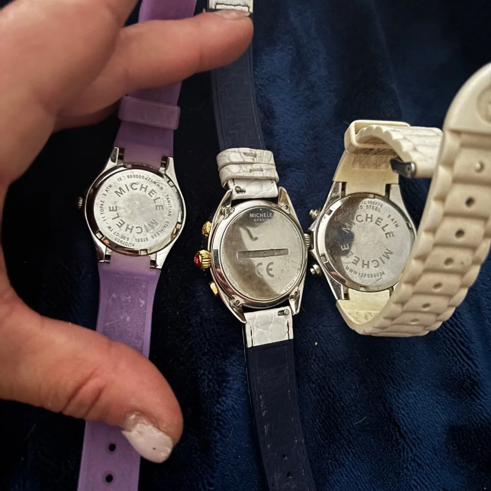 Michele Trio: Purple, White & Pink Accent Women’s Watches
